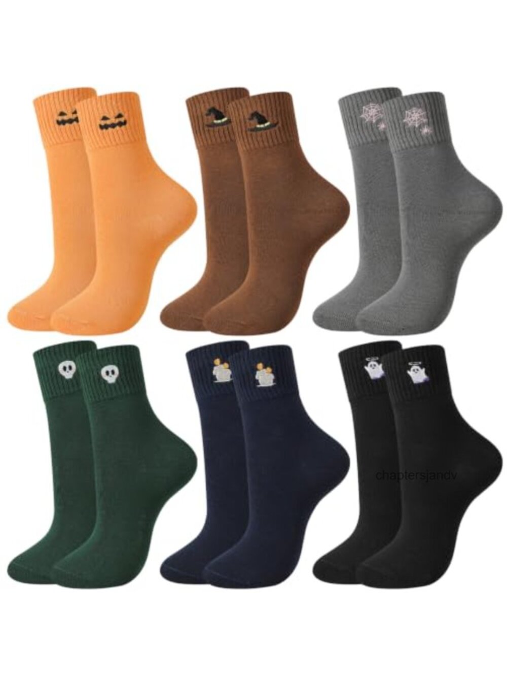 Halloween Socks for Women Cotton Crew 6 Pairs Funny Embroidered
